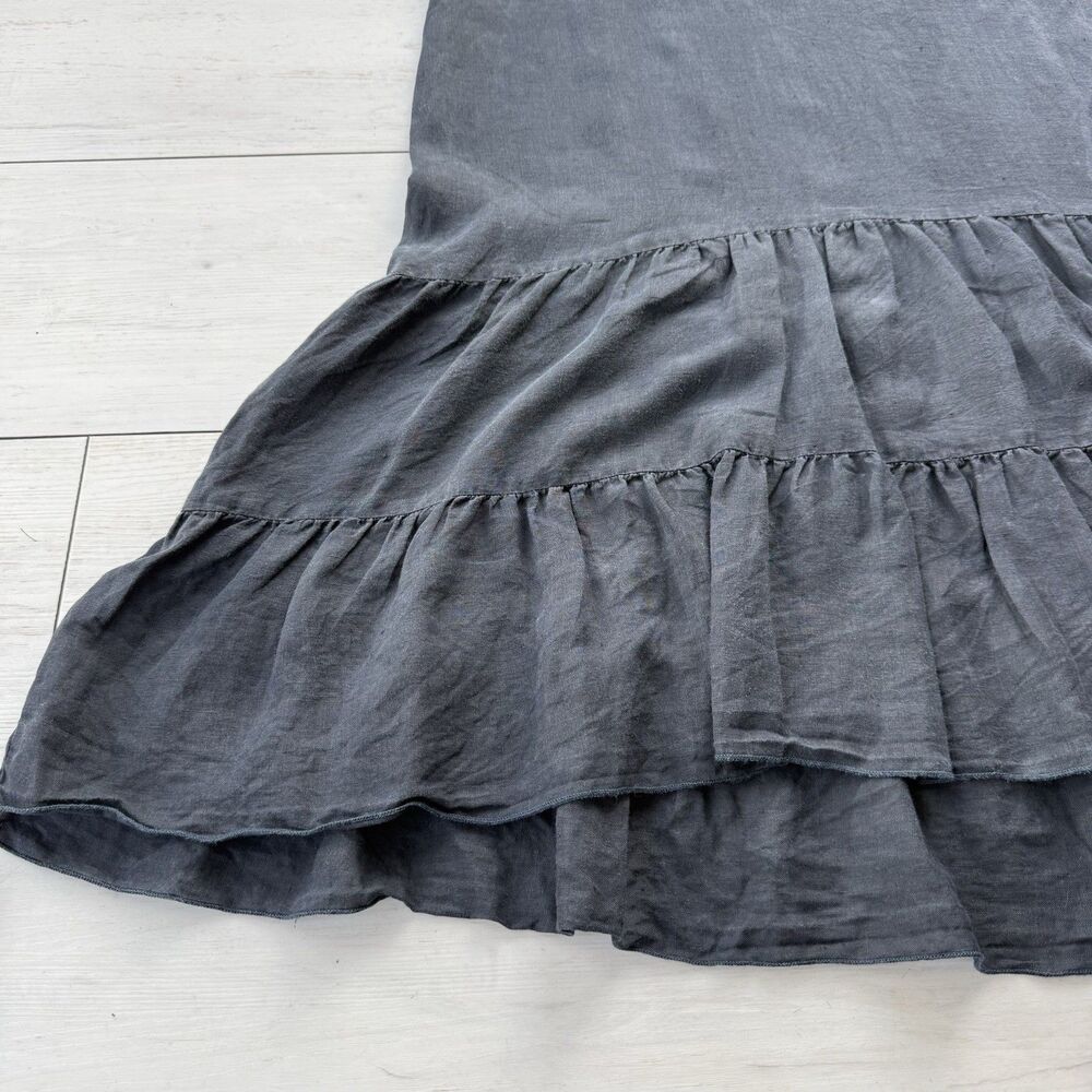 CP Shades Sz Small Dark Blue Tiered 100% Linen Lagenlook Tunic Dress Minimalist - Picture 3 of 8
